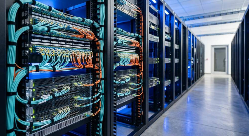 Labelled fibre patch panel in the NetPro BD lab